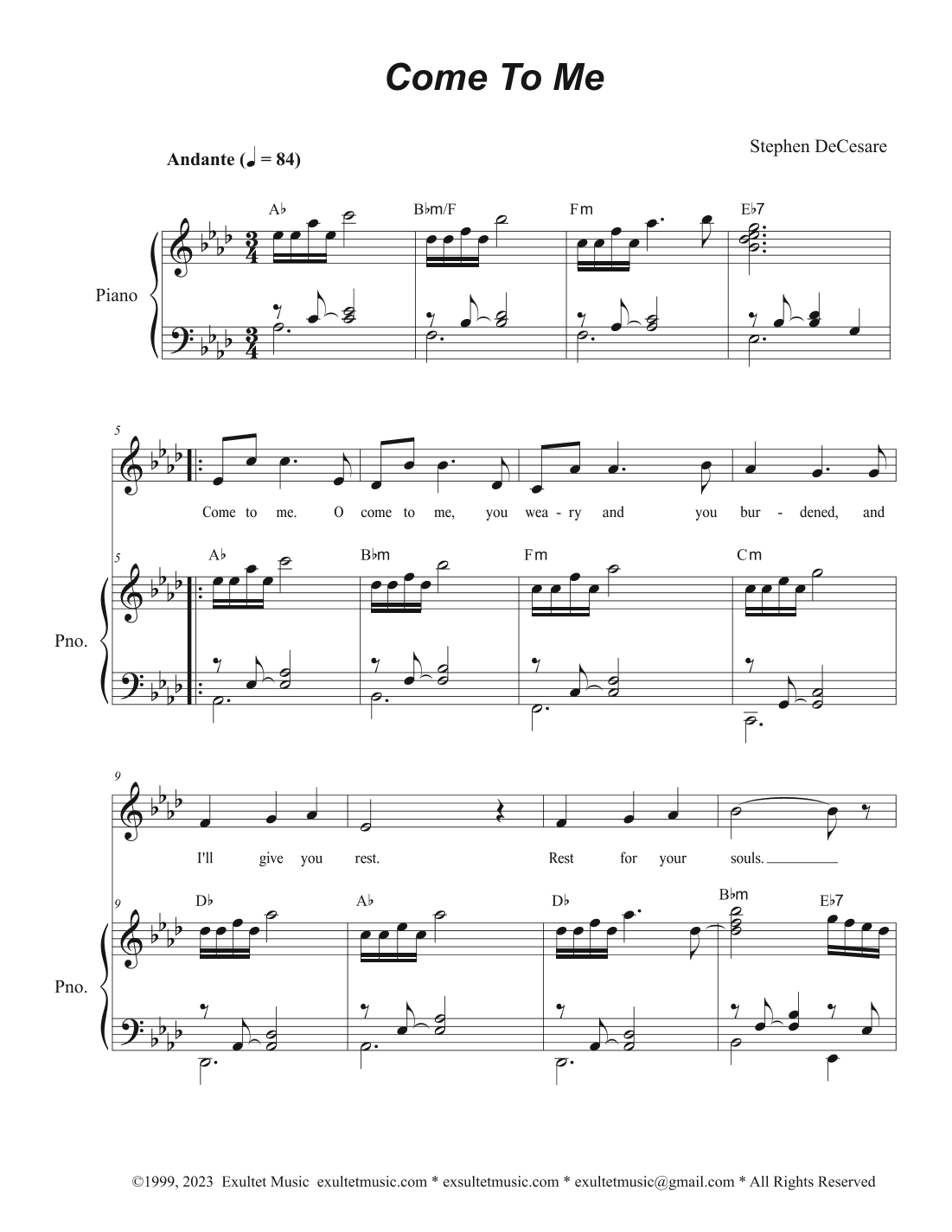 Come To Me (Vocal solo - (High Key)
