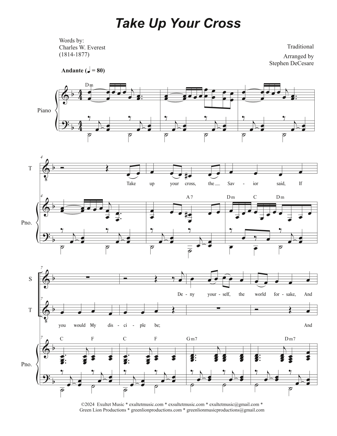 Take Up Your Cross (2-part choir - (Soprano and Tenor) (arr. Stephen DeCesare)