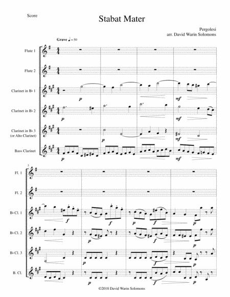 Stabat Mater for 2 flutes and clarinet quartet (arr. David Warin Solomons)