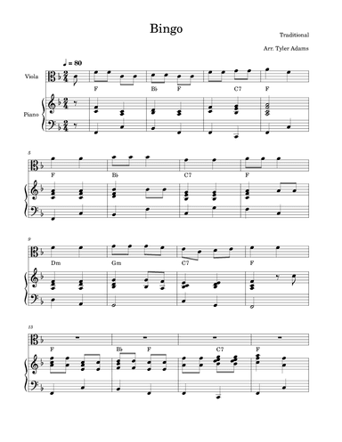 Bingo (Viola and Piano) (arr. Tyler Adams)
