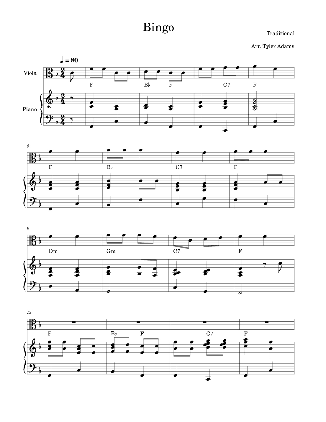Bingo (Viola and Piano) (arr. Tyler Adams)