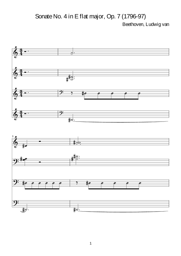 Beethoven:Sonate No. 4 in E flat major, Op. 7 for piano solo (arr. WALID B)