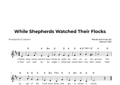 While Shepherds Watched Their Flocks (Key of D Major) (arr. R. Salvario)
