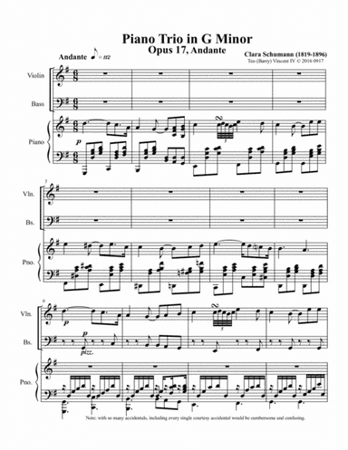 Piano Trio in G minor, Op.17, Adagio (Arr. for Double Bass, Piano & Violin) (arr. Teo Barry Vincent)