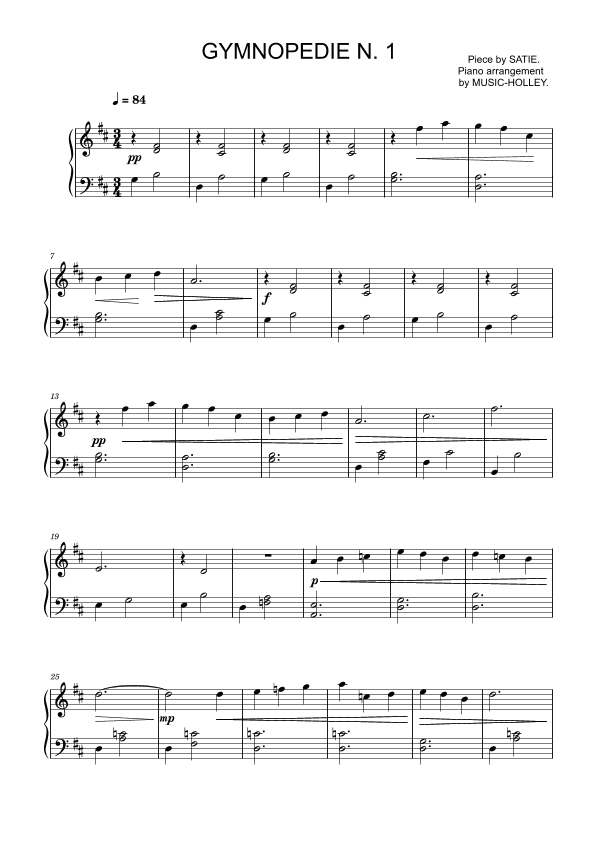 Satie - Gymnopedie n.1 (easy piano sheet) (arr. Music-holley)