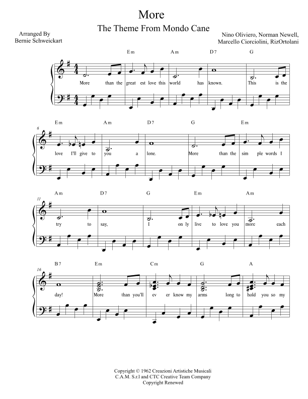 More (ti Guarderò Nel Cuore) (arr. Bernie Schweickart)