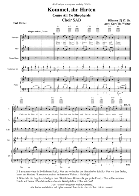 Come All Ye Shepherds (arr. Gert Th. Walter)
