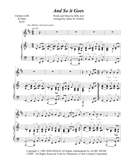 And So It Goes (arr. James M. Guthrie, ASCAP)