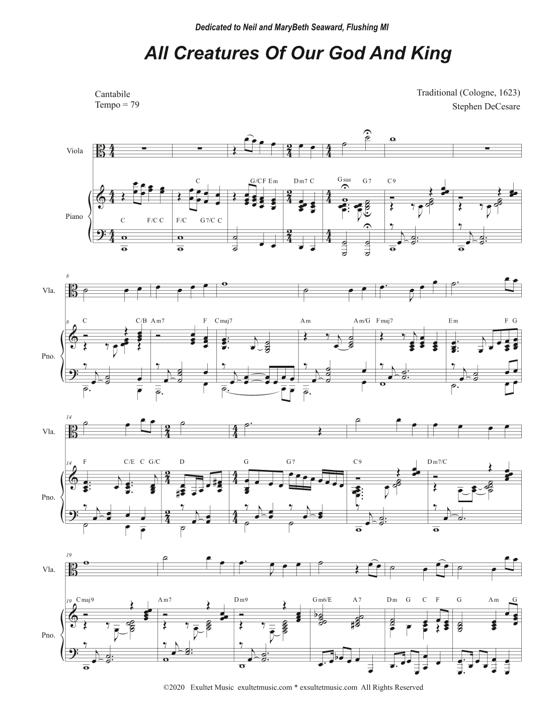 All Creatures Of Our God And King (Viola solo and Piano) (arr. Stephen DeCesare)