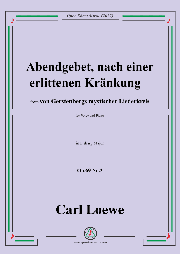 Loewe-Abendgebet,nach einer erlittenen Kränkung,Op.69 No.3,in F sharp Major (arr. OSM Press)