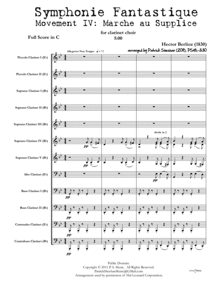 Symphonie Fantastique, Mvt. IV: March to the Scaffold [for clarinet choir] (full score & set of part (arr. Patrick Sheehan)