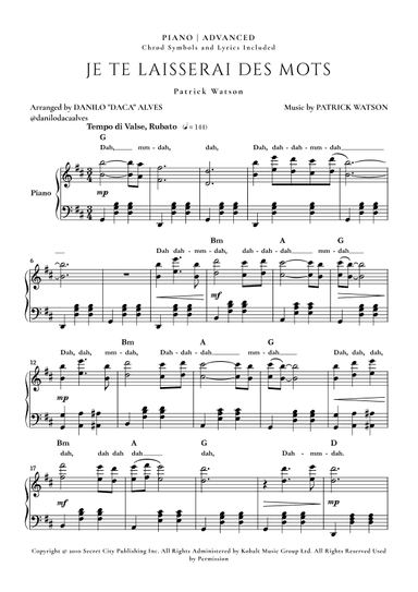 Je Te Laisserai Des Mots (arr. Danilo "Daca" Alves)
