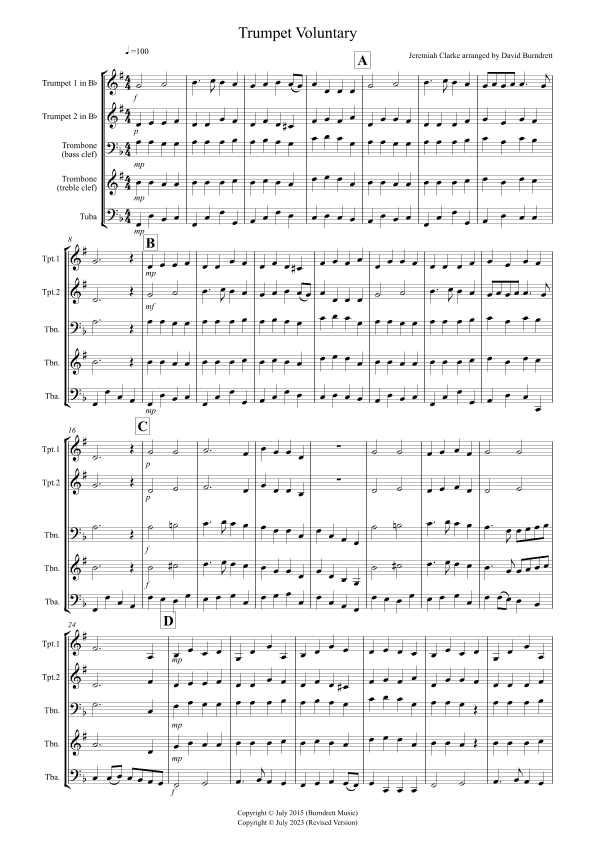 Trumpet Voluntary for Brass Quartet (arr. David Burndrett)