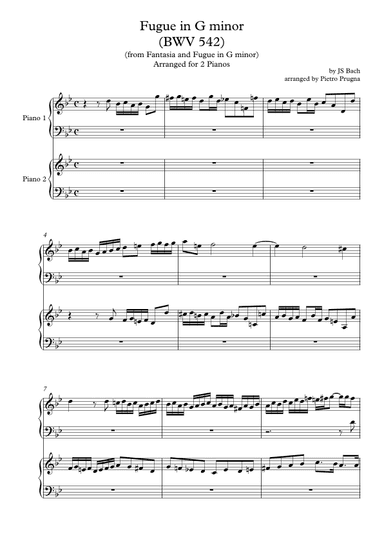 Fugue in G minor (BWV 542) (from "Fantasia and Fugue") by JS Bach - Arranged for 2 pianos (arr. Pietro Prugna)