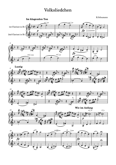 R.Schumann: Volksliedchen for two clarinets (arr. Saho Omukai)