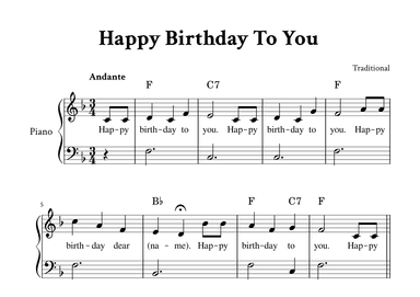 Happy Birthday To You - Easy Piano in F (with Lyrics) (arr. Yuri Noronha)