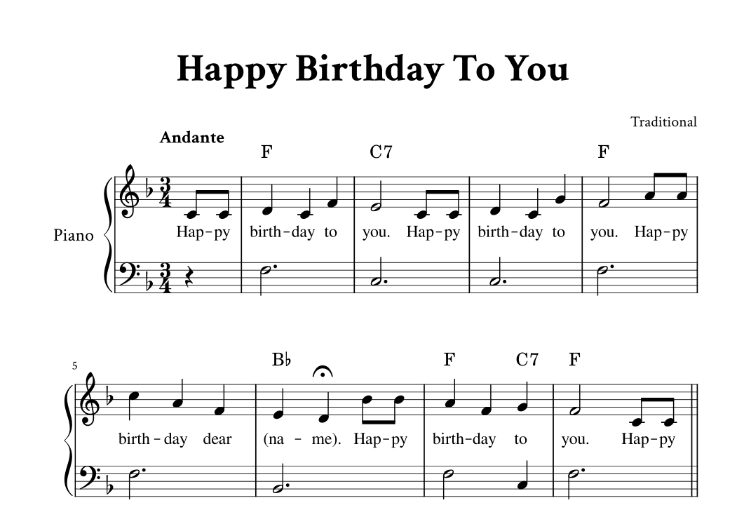Happy Birthday To You - Easy Piano in F (with Lyrics) (arr. Yuri Noronha)