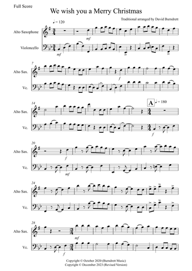 We Wish You a Merry Christmas for Alto Saxophone and Cello Duet (arr. David Burndrett)