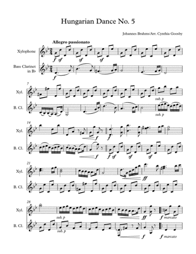 Hungarian Dance No. 5 for Xylophone and Bass Clarinet (arr. Cynthia Goosby)