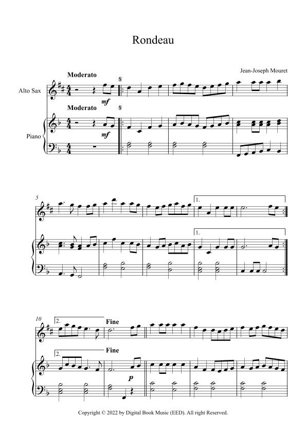 Rondeau - Jean-Joseph Mouret (Alto Sax + Piano) (arr. Digital Book Music)
