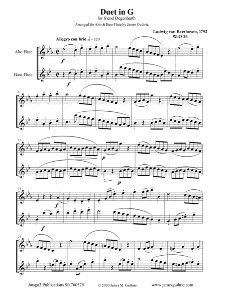 Beethoven: Duet WoO 26 for Alto & Bass Flute (arr. James Guthrie, ASCAP)
