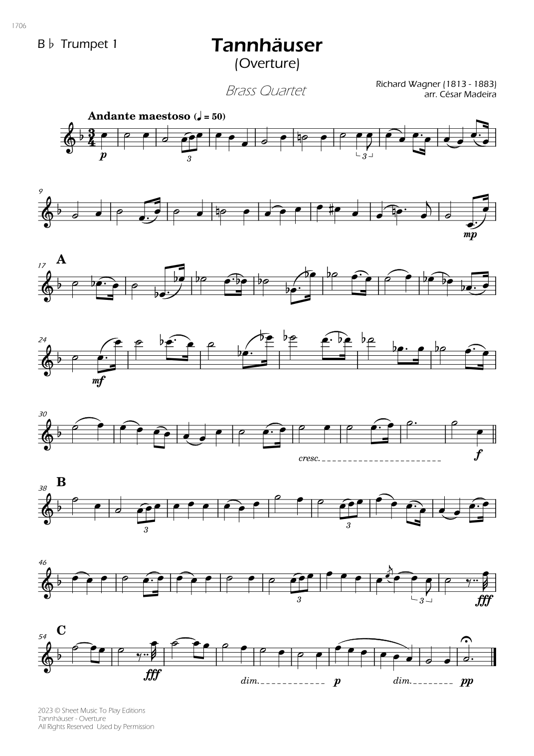 Tannhäuser (Overture) - Brass Quartet (Individual Parts) (arr. César Madeira)