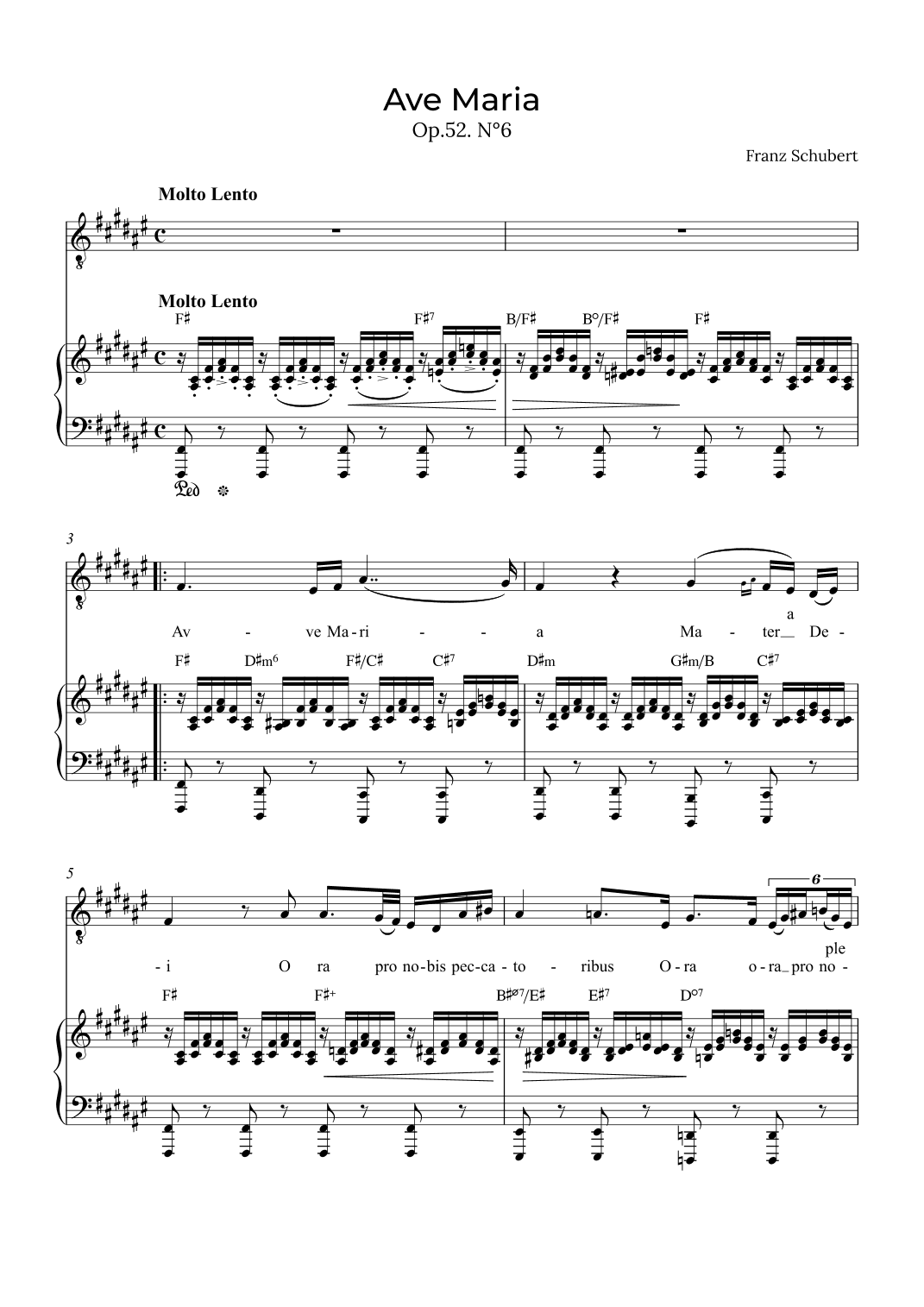 Ave Maria Schubert - Tenor with chords in F# (arr. Alex Nunes Rodrigues)