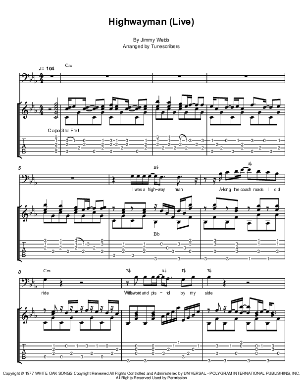 Highwayman (Live) (arr. Tunescribers)