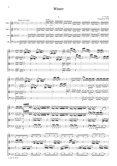 Vivaldi  Winter from the Four Seasons, all mvts., for string quartet, CV104 (arr. FCMUSIC)