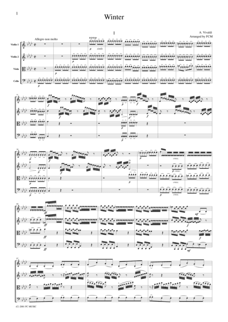 Vivaldi  Winter from the Four Seasons, all mvts., for string quartet, CV104 (arr. FCMUSIC)