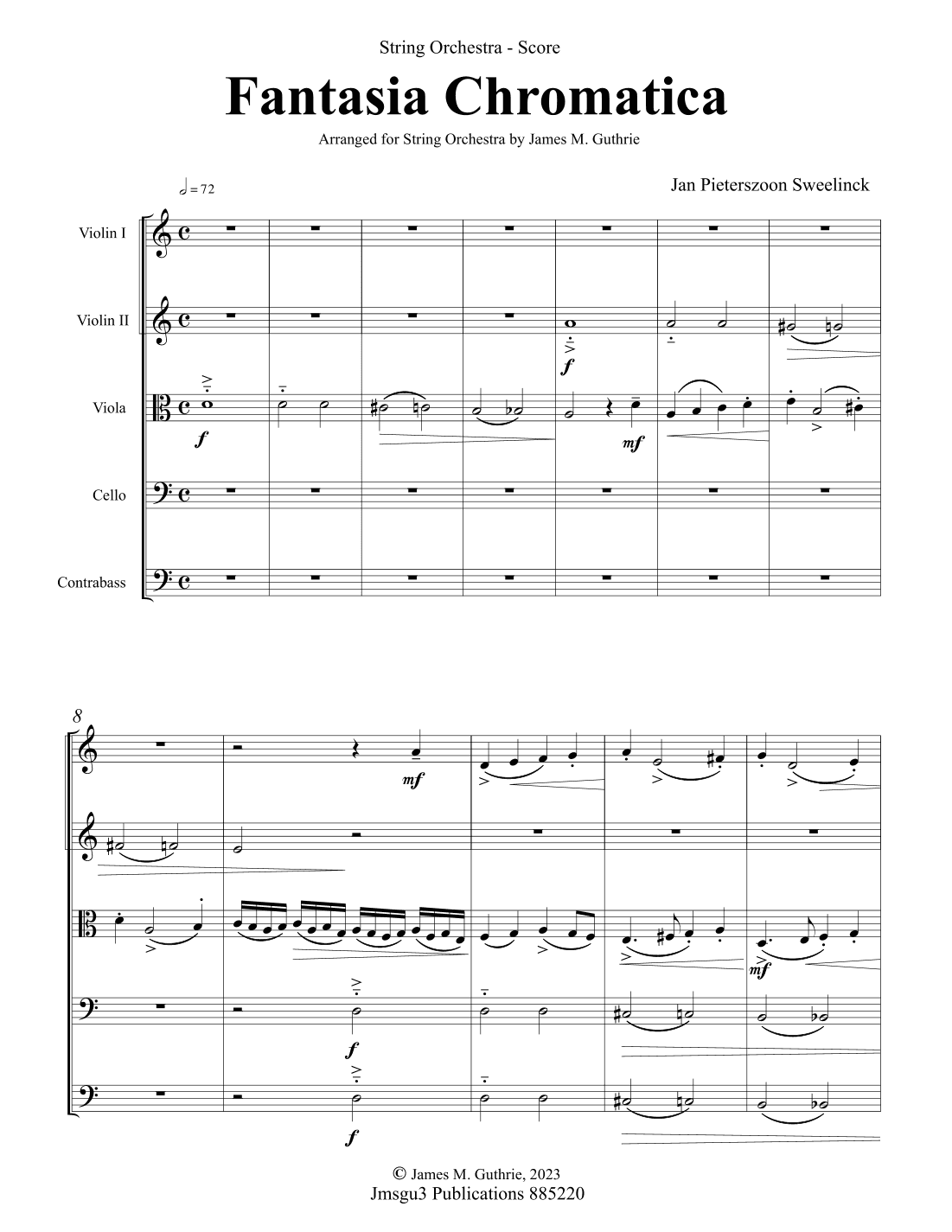 Sweelinck: Fantasia Chromatica for String Orchestra - Score Only (arr. James M. Guthrie)