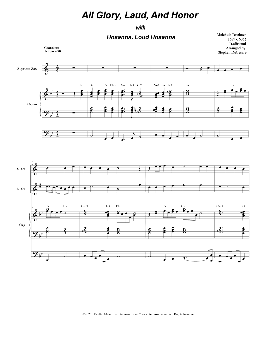 All Glory, Laud, And Honor (with "Hosanna, Loud Hosanna") (for Saxophone Quartet and Organ) (arr. Stephen DeCesare)