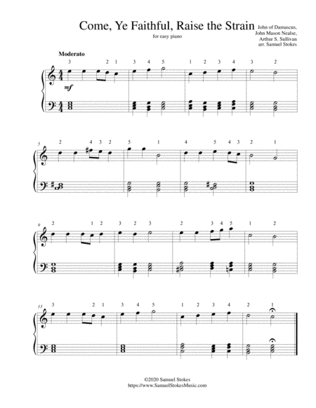 Come, Ye Faithful, Raise the Strain - for easy piano (arr. Samuel Stokes)