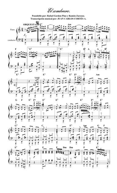 El Sombrero. Pasodoble por: Rafael Gordon Pino y Ramón Zarzoso. (arr. Juan Carlos Cortés Aguirre)