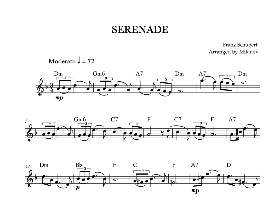 Serenade | Schubert | Lead Sheet | D minor (arr. Milanov)