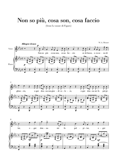 Non so più, cosa son, cosa faccio (from Le nozze di Figaro) (arr. Cadenza Editions)