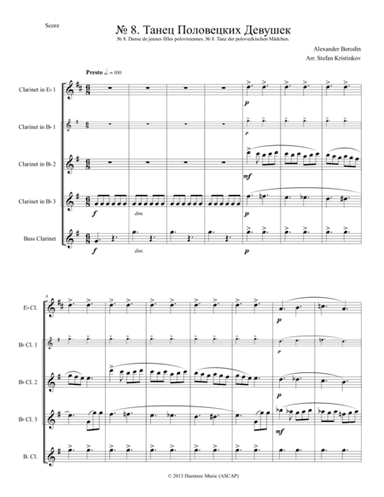 Alexander Borodin, Polovtsian Dances No.8, Arranged for Clarinet Quartet (arr. Stefan Kristinkov)