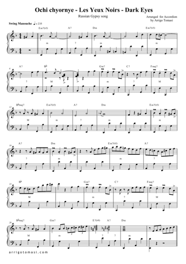 Dark Eyes - Les Yeux Noirs for Gypsy Jazz Accordion (arr. Arrigo Tomasi)