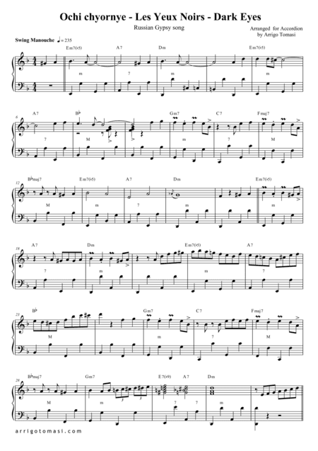 Dark Eyes - Les Yeux Noirs for Gypsy Jazz Accordion (arr. Arrigo Tomasi)