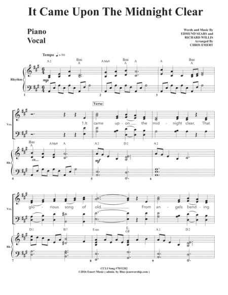It Came Upon The Midnight Clear-Singers, Rhythm section (arr. Blue-jeanworship.com)
