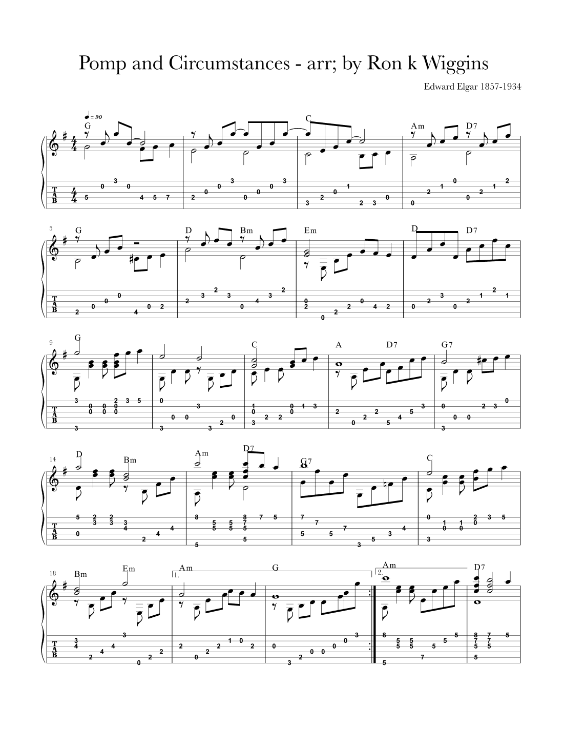 Pomp And Circumstance - Classical Guitar (arr. Ron k Wiggins)