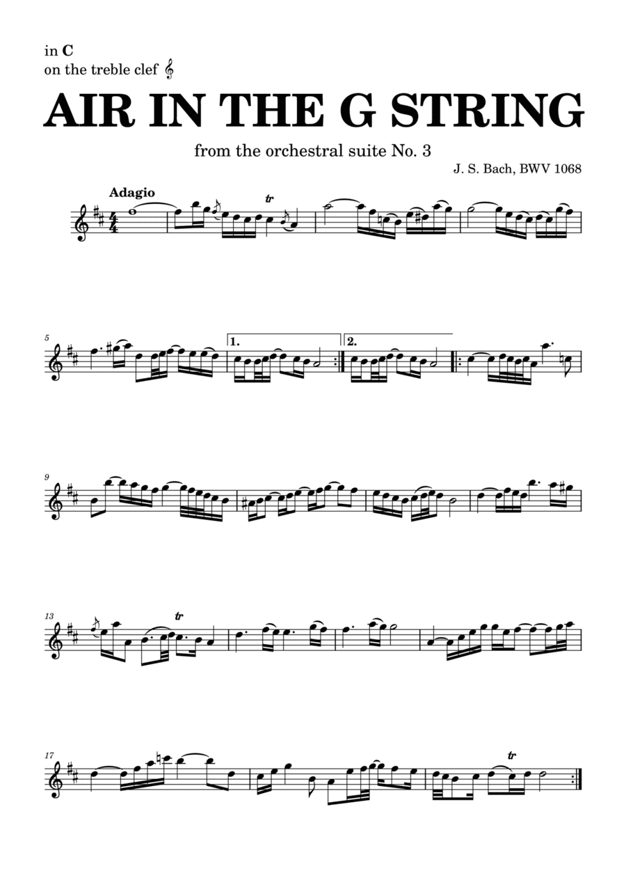Air on the G string in D, BWV 1068 (accompanied) - for C instruments in treble clef (arr. Leyandder Trustworthy)