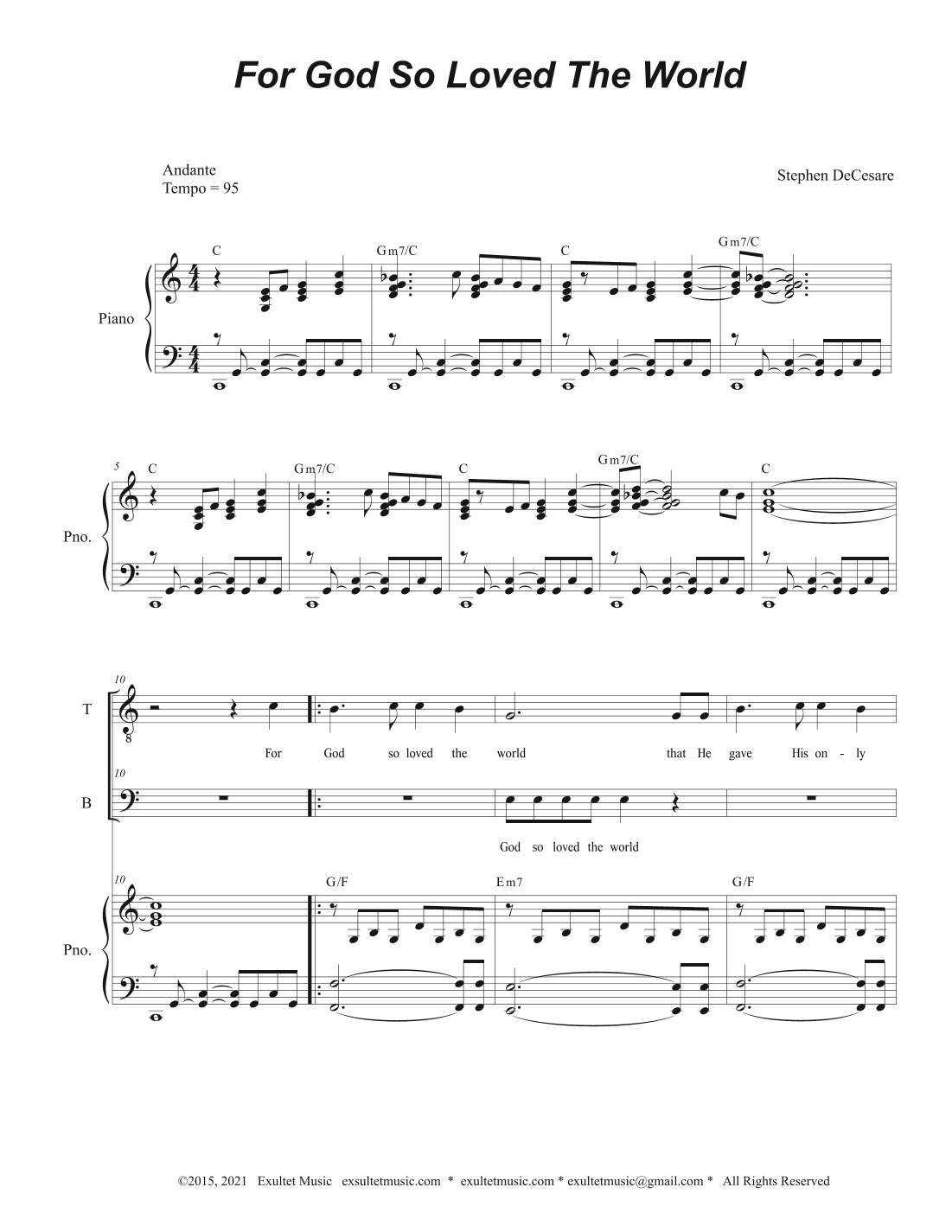 For God So Loved The World (Duet for Tenor and Bass solo)