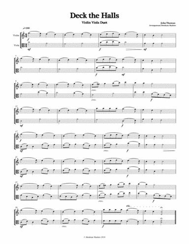 Deck The Halls Violin Viola Duet-Two Tonalities Included (arr. Abraham Maduro)