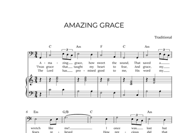 AMAZING GRACE - for piano and baritone in C major with chords (arr. Alex Nunes Rodrigues)