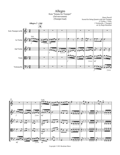 Allegro (from "Sonata for Trumpet") (Bb) (Trumpet Solo with String Quartet - 2 Violins, 1 Viola, 1 C (arr. Regis Bookshar)