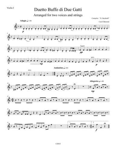 Duetto Buffo de Due Gatti arranged for two voices and string orchestra: Violin I (arr. Carol Dumond)