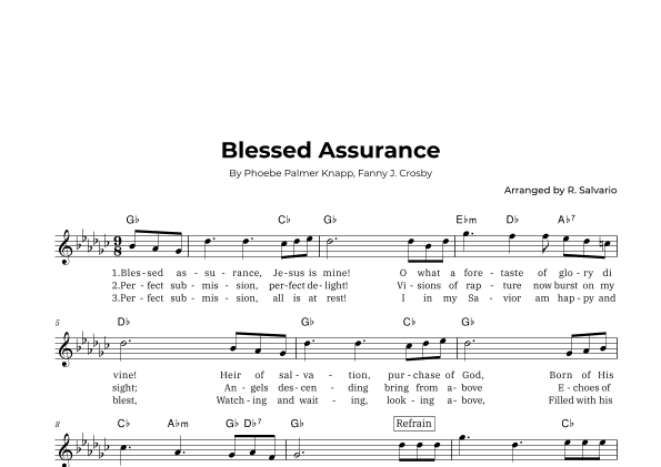 Blessed Assurance (Key of G-Flat Major) (arr. R. Salvario)
