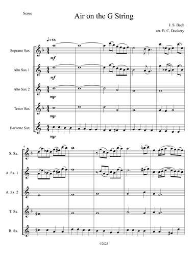 Air on the G String (Saxophone Quartet or Quintet) (arr. B. C. Dockery)