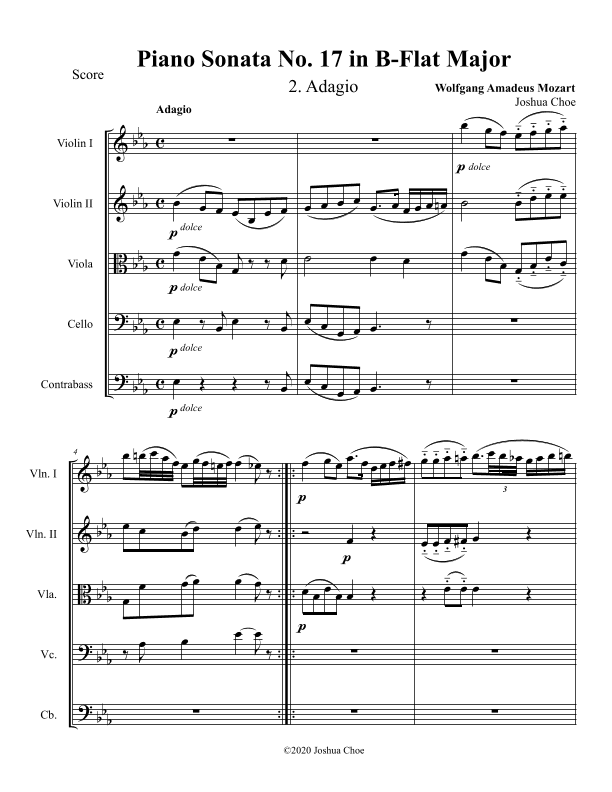 Piano Sonata No. 17, Movement 2 (arr. Joshua Choe)